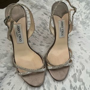 Jimmy choo London silver glitter leather cross front heels size 38